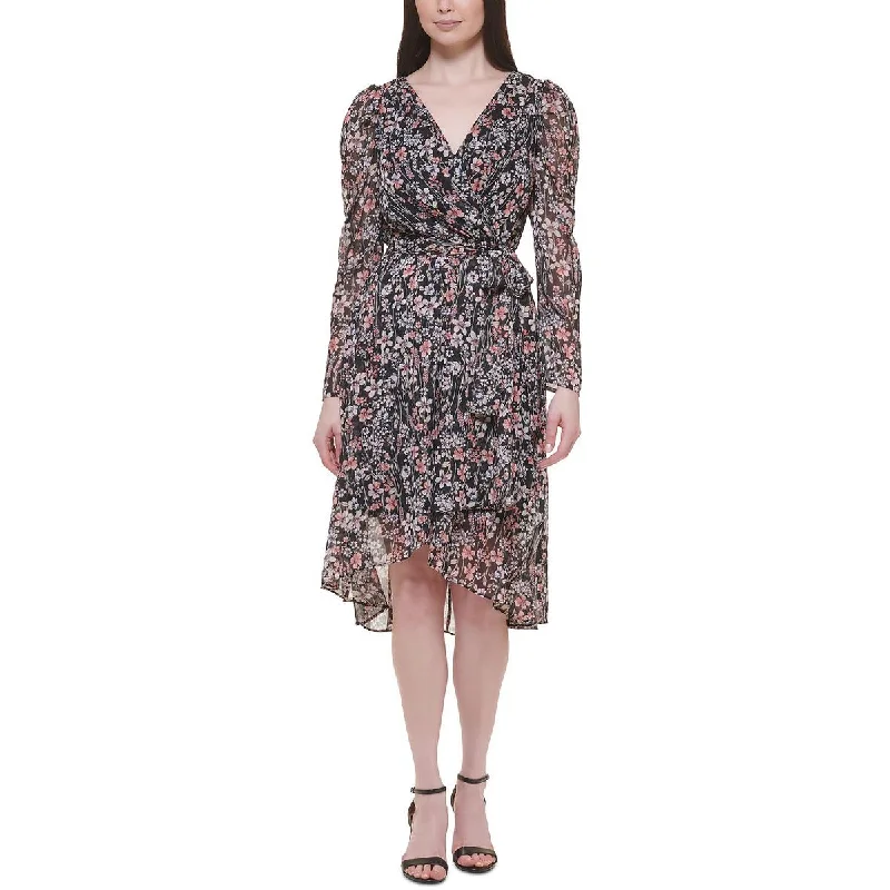 Womens Floral Print Knee Length Fit & Flare Dress