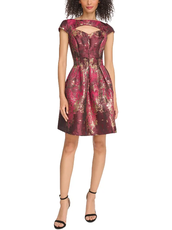 Womens Jacquard Cut-Out Fit & Flare Dress