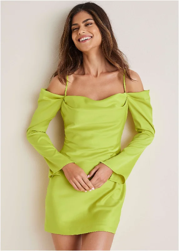 Cowl Neck Mini Dress - Lime