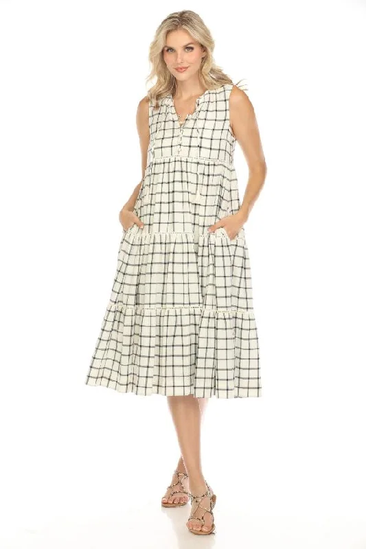 Johnny Was Calme Plaid Tiered Midi Dress O31109 Boho Chic