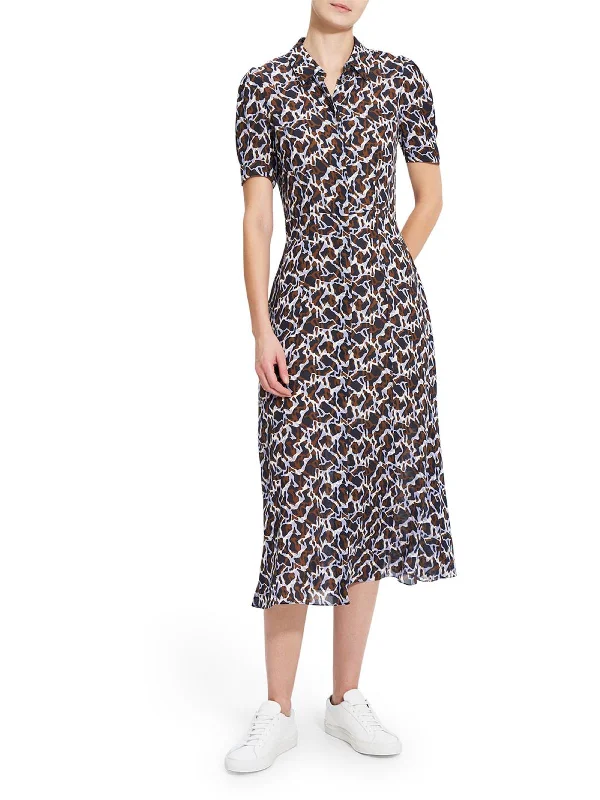 Womens Silk Printed Shirtdress