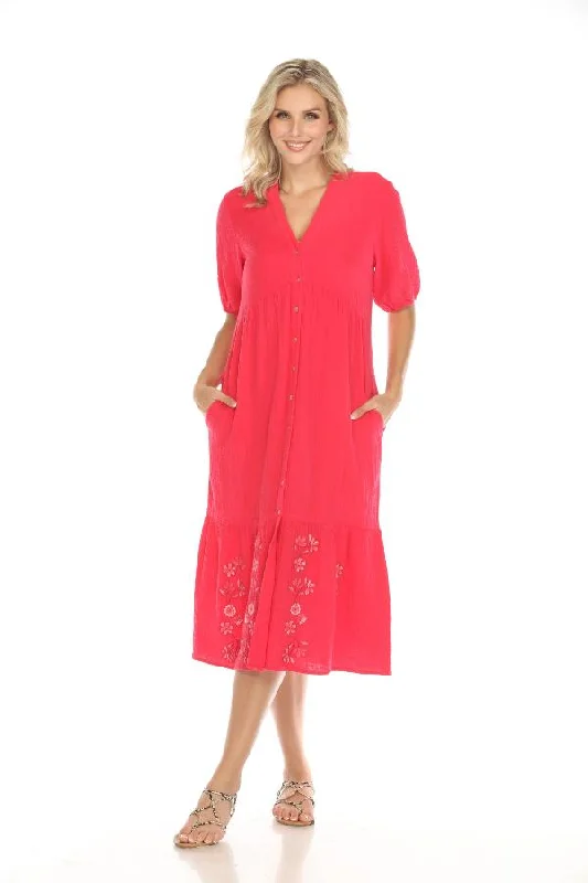 Johnny Was Calme Pink Puff Sleeve Tiered Midi Dress O31114 Boho Chic