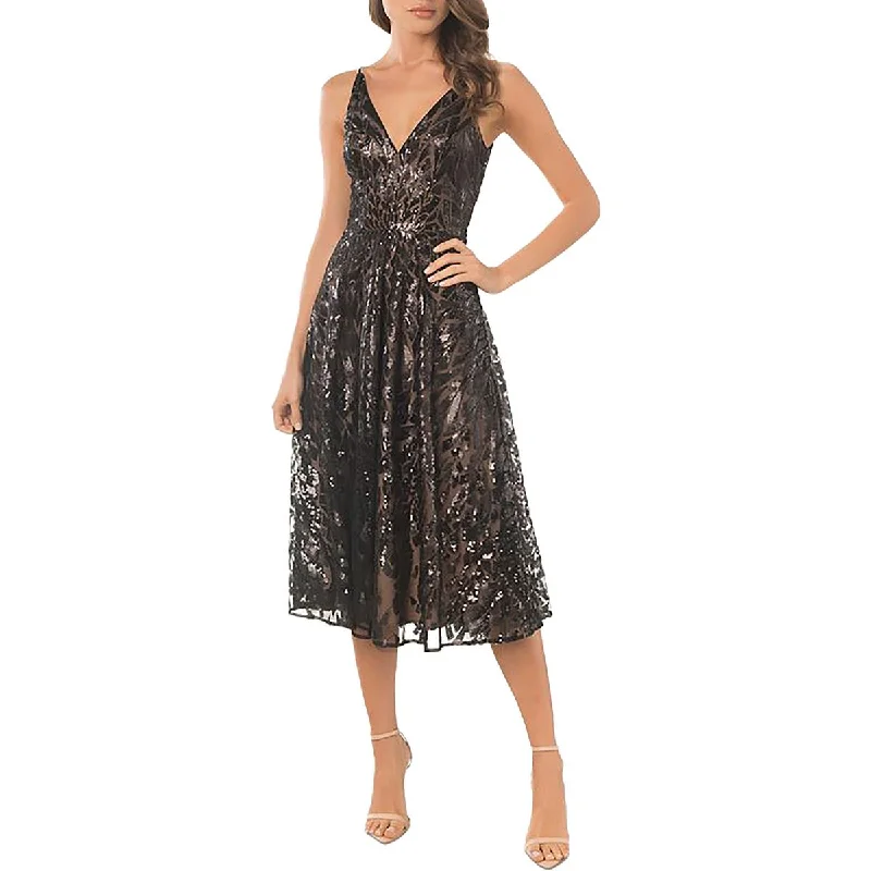 Womens Mesh Sequined Fit & Flare Dress