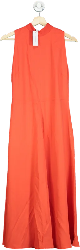 Karen Millen Tomato Red Petite Compact Stretch Viscose Tailored High Neck Tie Detail Midi Dress UK 4