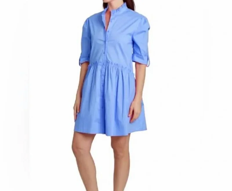 Cammie Ruffle Shirt Dress In French Blue