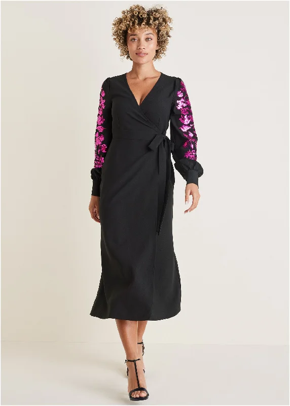 Floral Sequin Maxi Dress - Black Multi