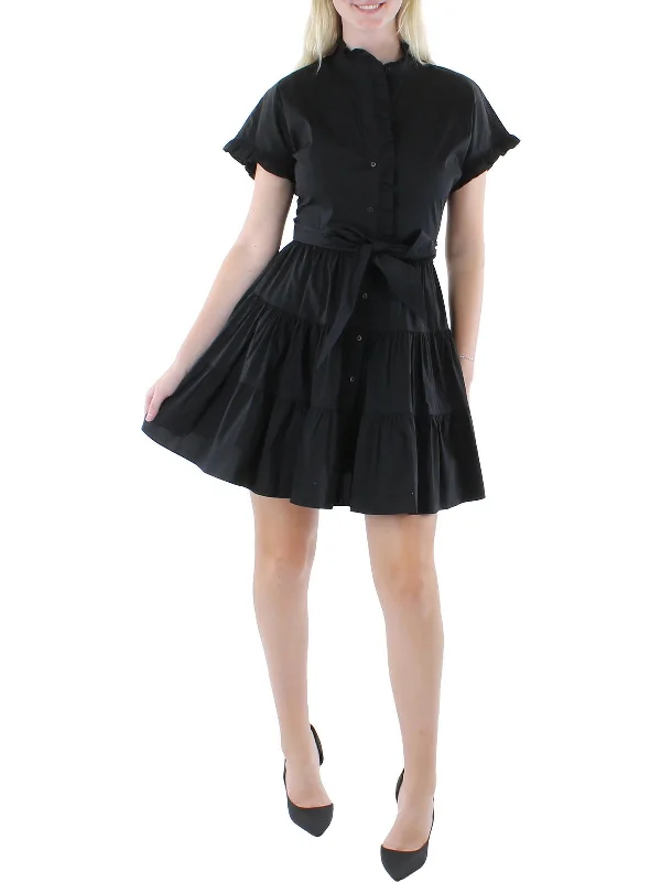 Womens Ruffled Knee Shirtdress