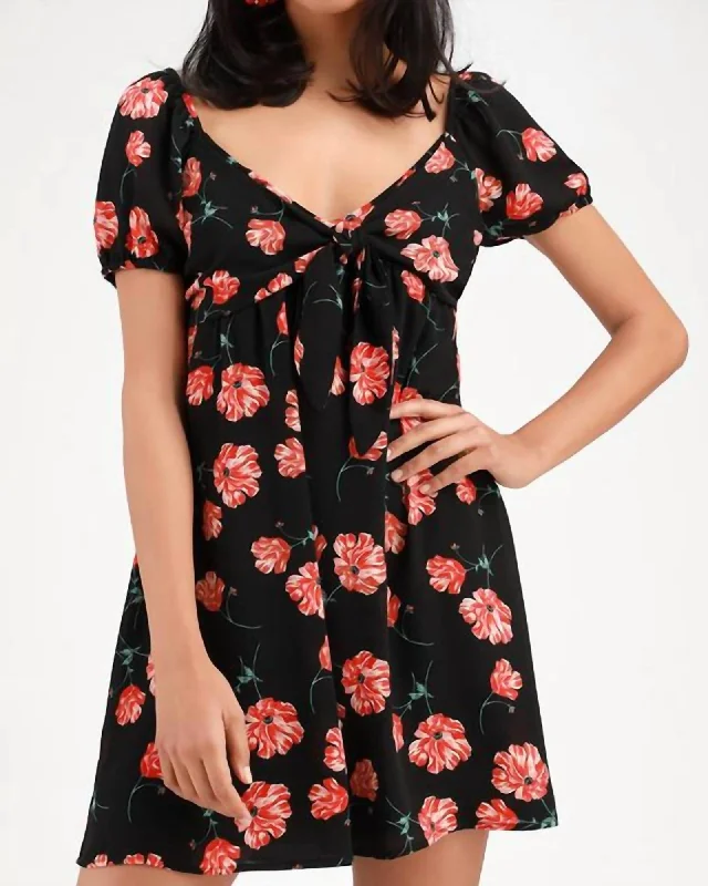 Pretty In Poppies Mini Dress in Black Floral | Black Floral