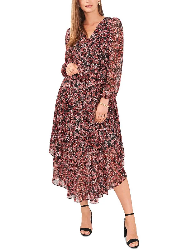 Womens Floral Fit & Flare Midi Dress