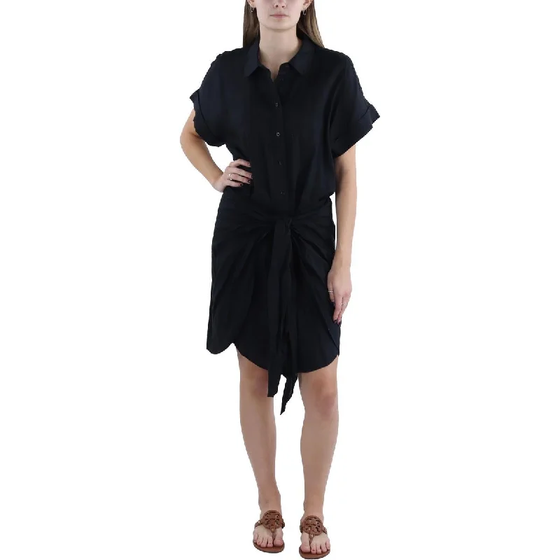 Womens Linen Tie Front Shirtdress