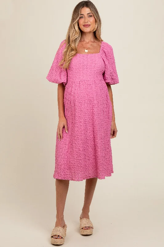 Pink Floral Jacquard Maternity Midi Dress