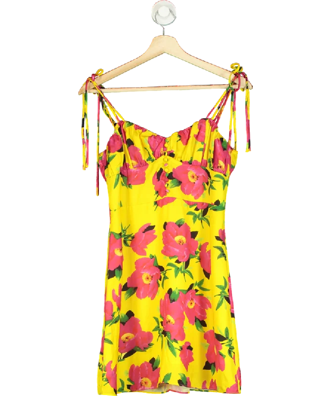 kourt Yellow And Pink Flower Midi Dress UK S