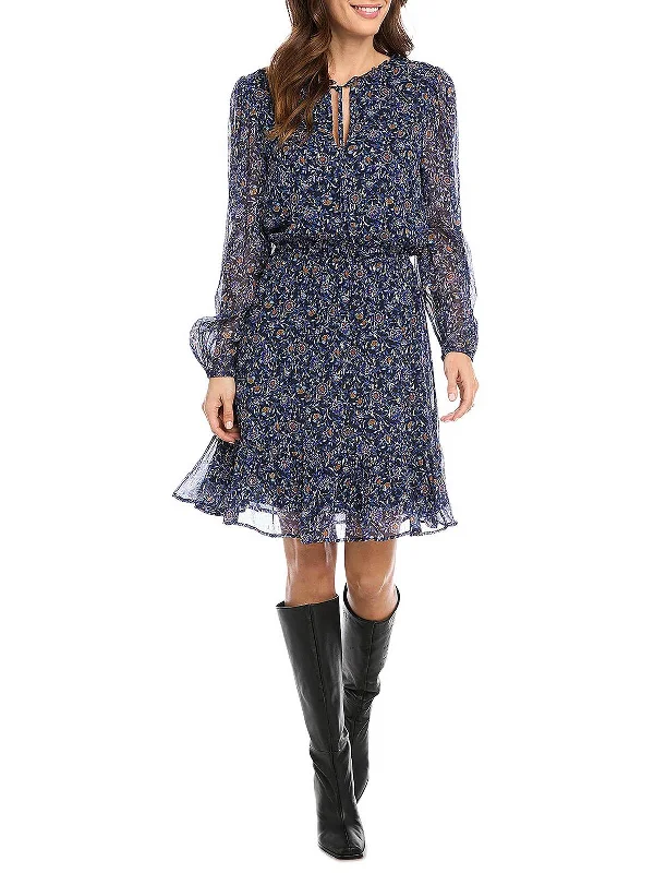 Womens Floral Knee Fit & Flare Dress