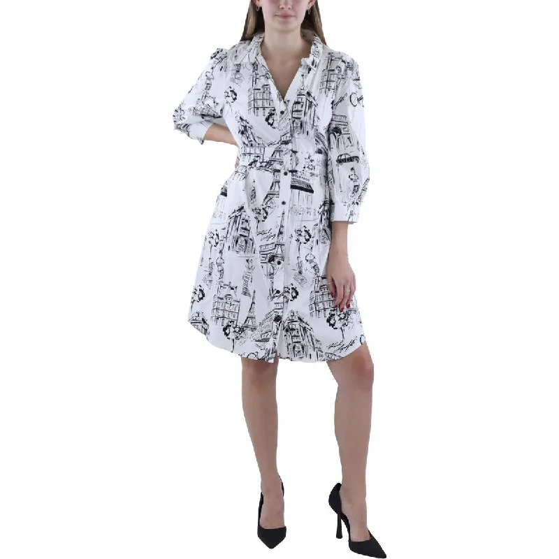 Womens Printed Knee-Length Shirtdress