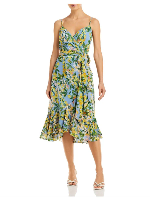 Womens Floral Crepe Midi Fit & Flare Dress