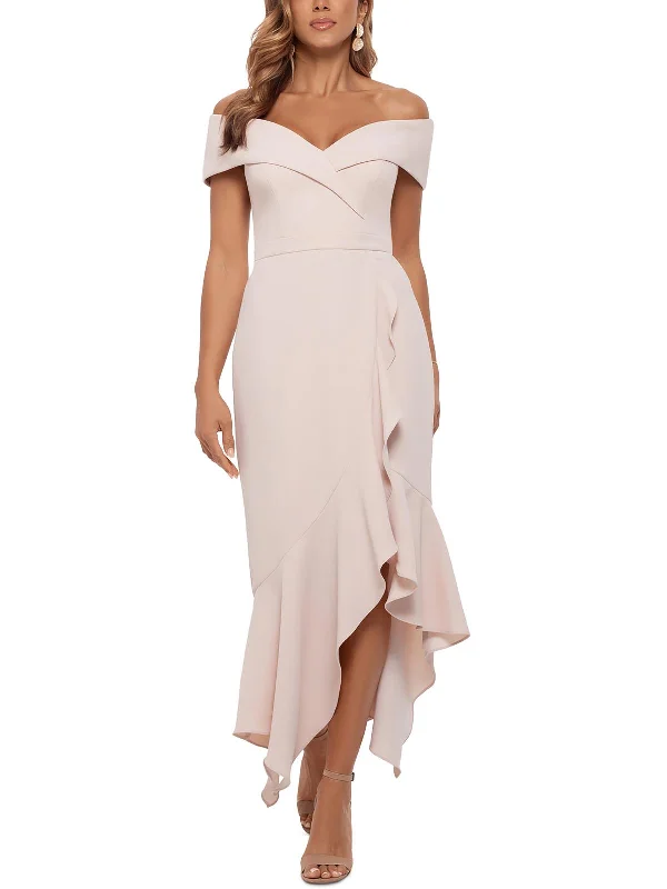 Womens Ruffled Off-The-Shoulder Fit & Flare Dress