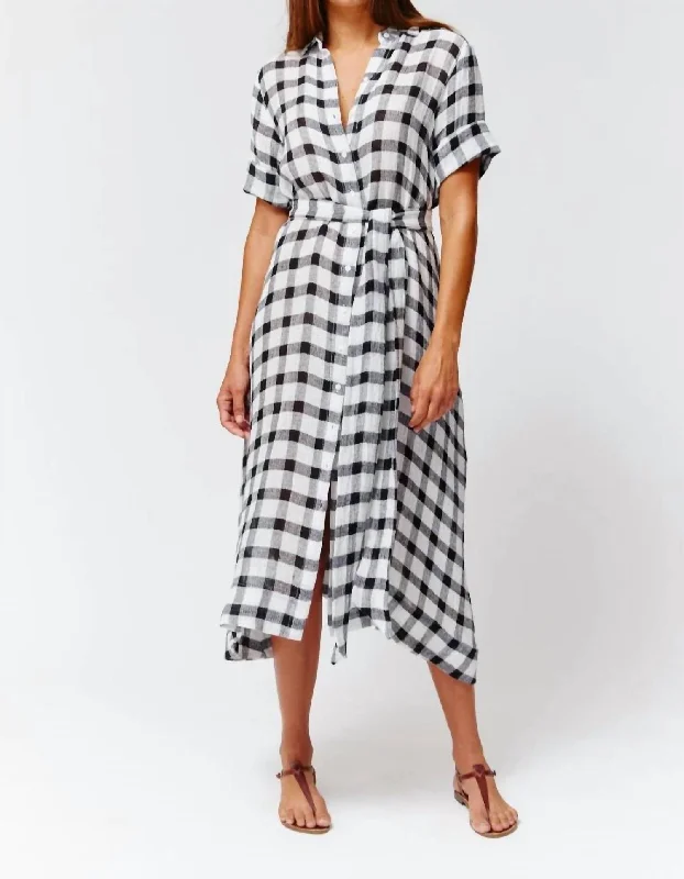 The Classic Shirt Dress In Black/white Gingham Chios Gauze