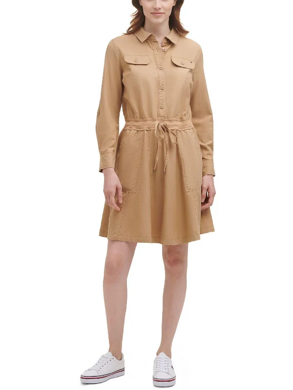 Alton Womens Drawstring Long Sleeves Shirtdress