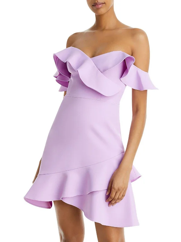 Womens Ruffled Above Knee Fit & Flare Dress