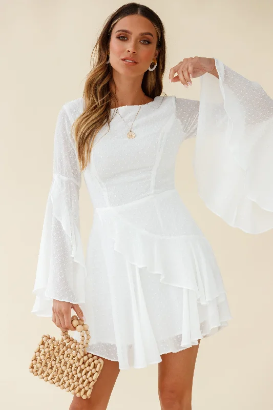 Carlini Flared Sleeve Boat Neckline Dress White