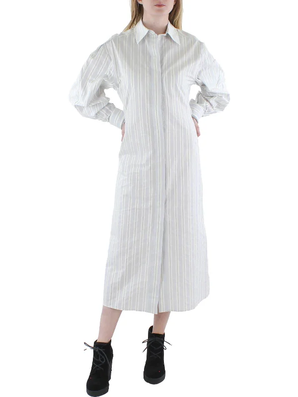 Womens Sateen Striped Shirtdress