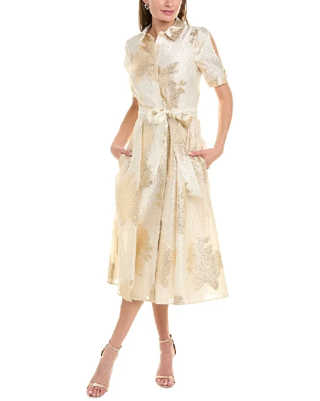 Teri Jon by Rickie Freeman Metallic Burnout Shirtdress