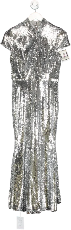 Self-Portrait Metallic Sequin Twist Neck Midi Dress UK 4