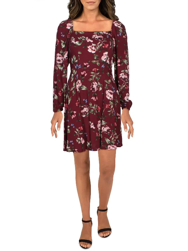 Womens Floral Print Off-The-Shoulder Shirtdress