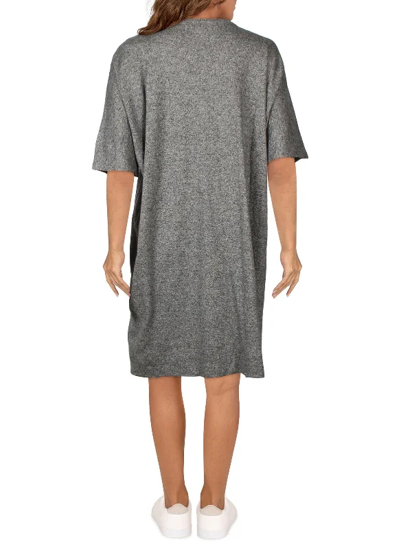 Petites Womens Organic Cotton Crewneck T-Shirt Dress