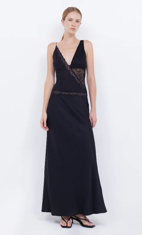 ABRIELLE LACE MAXI DRESS - BLACK/BLACK