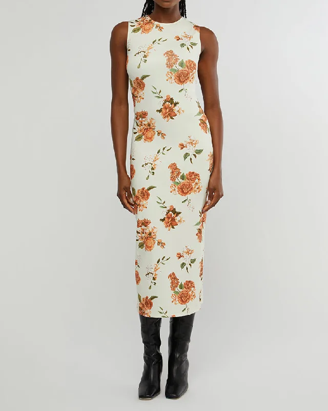 Muscle Tank Neutral Floral Midi Dress