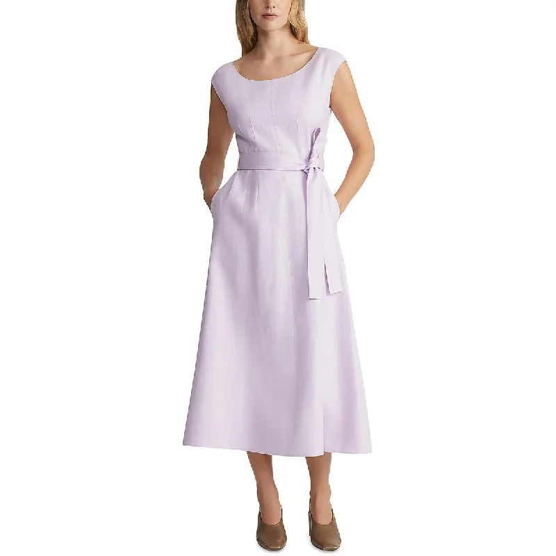 Womens Midi Belted Fit & Flare Dress