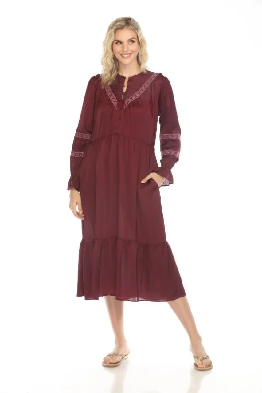 Johnny Was Calme Pleated Henley Midi Dress O31123