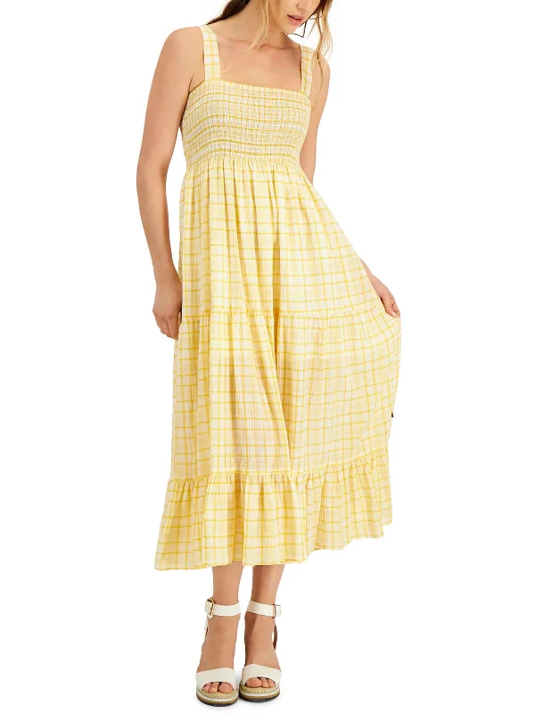 Womens Smocked Midi Fit & Flare Dress