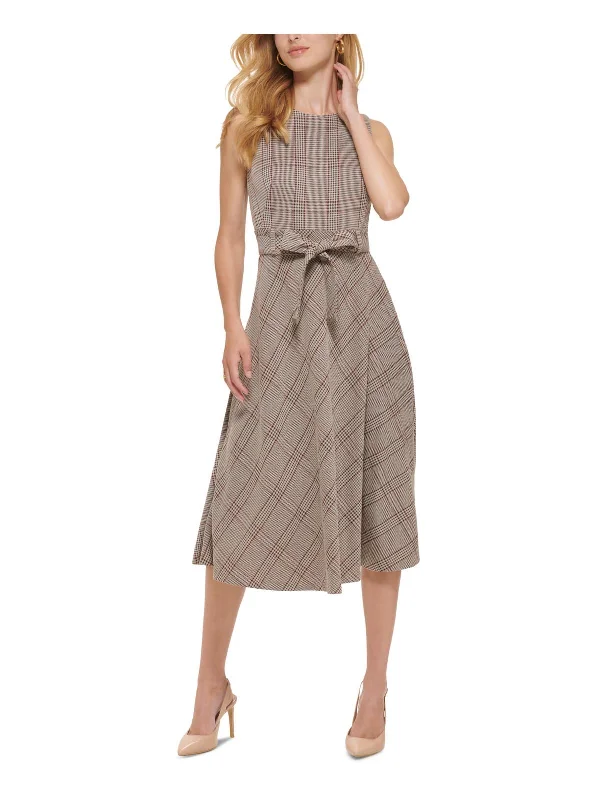 Womens Plaid Midi Fit & Flare Dress