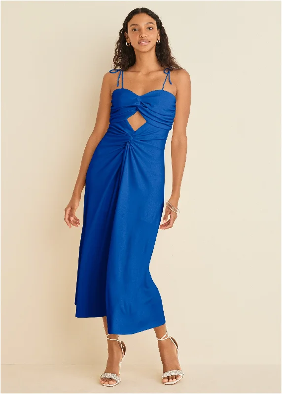 Ruched Cutout Maxi Dress - Blue