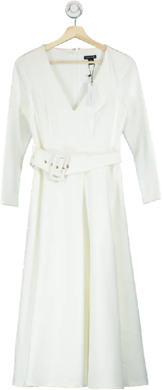 Karen Millen Ivory Belted Midi Dress UK 8