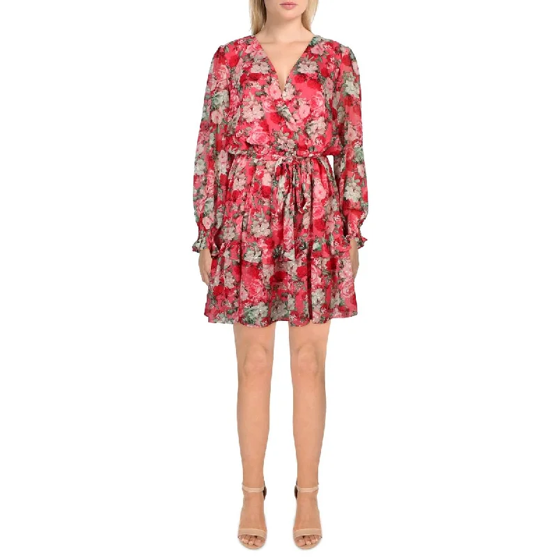 Womens Chiffon Floral Fit & Flare Dress