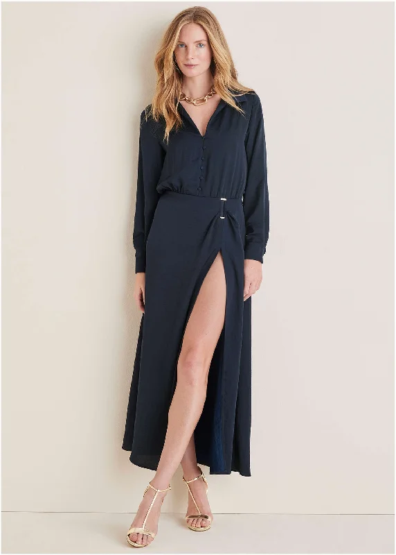 High Slit Maxi Dress - Navy