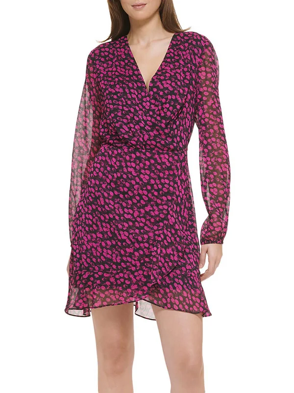 Womens Chiffon Polka Dot Fit & Flare Dress