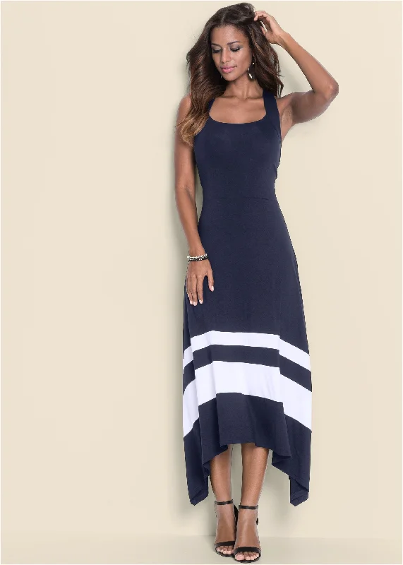 Color Block Maxi Dress - Navy & White