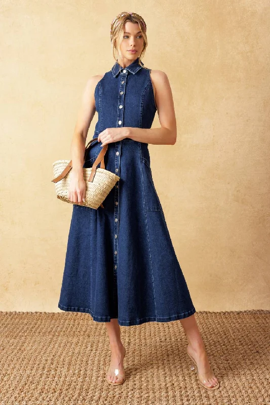 TIME FOR SOMETHING DENIM MIDI DRESS