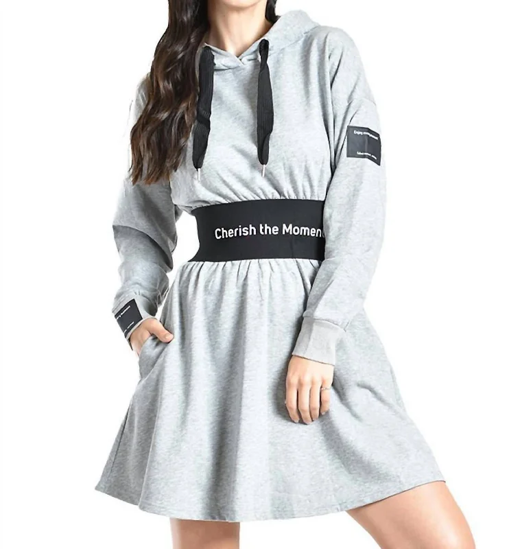 Cherish The Moment Hooded Sweatshirt Dress In Gray