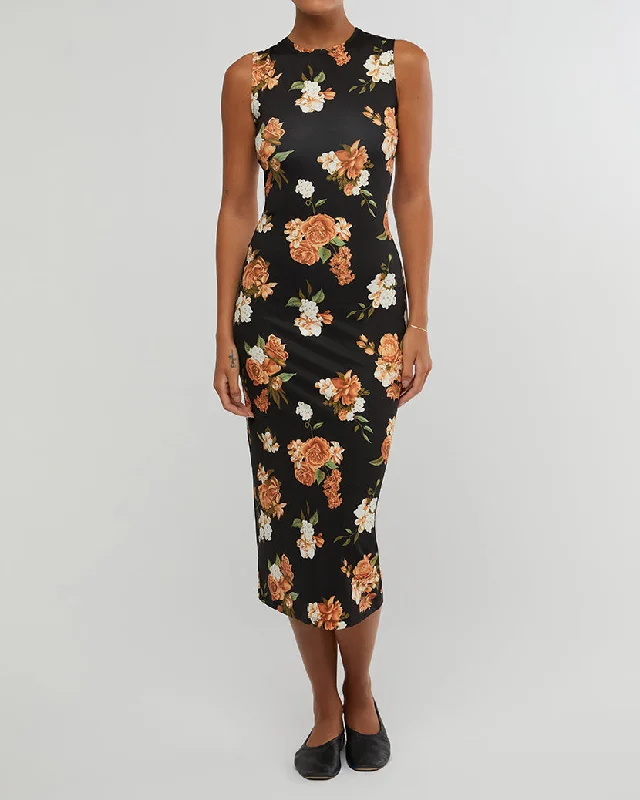 Muscle Tank Neutral Floral Midi Dress