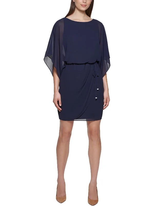 Womens Chiffon Blouson Fit & Flare Dress