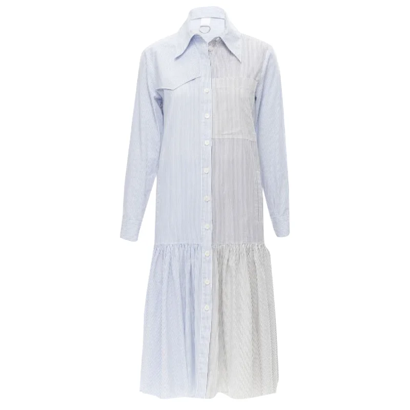 Tibi striped cotton asymmetric pockets flutter skirt shirt dress