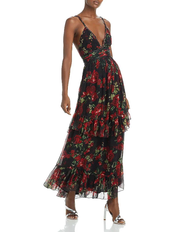 Womens Tiered Maxi Fit & Flare Dress