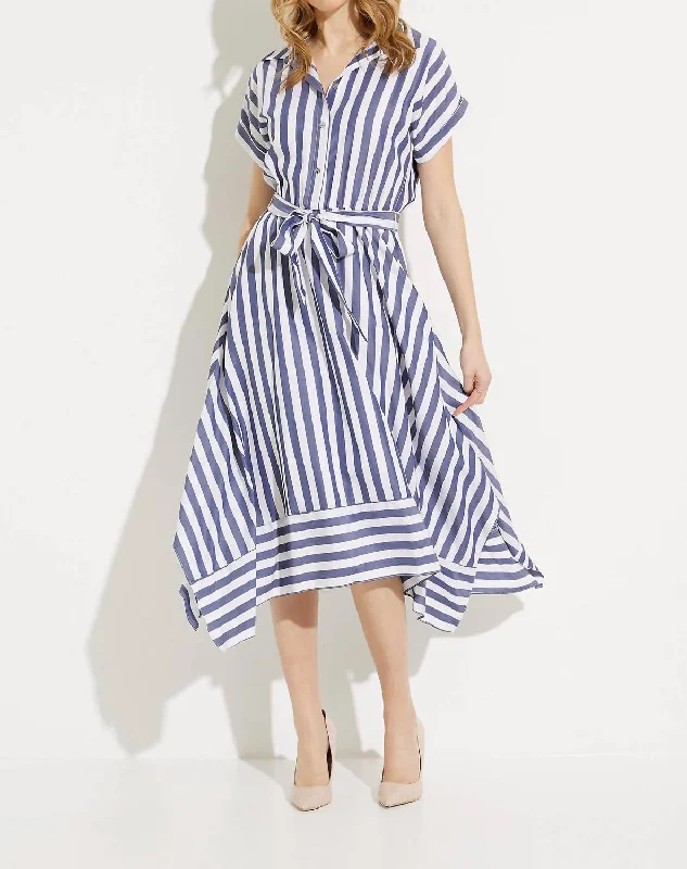 Striped Shirt Dress In Blue/white