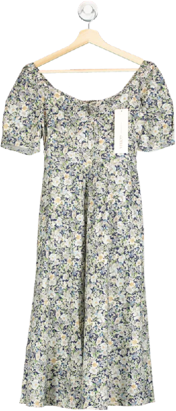 Goelia Blue Serene Garden Print Woven Midi Dress UK XS