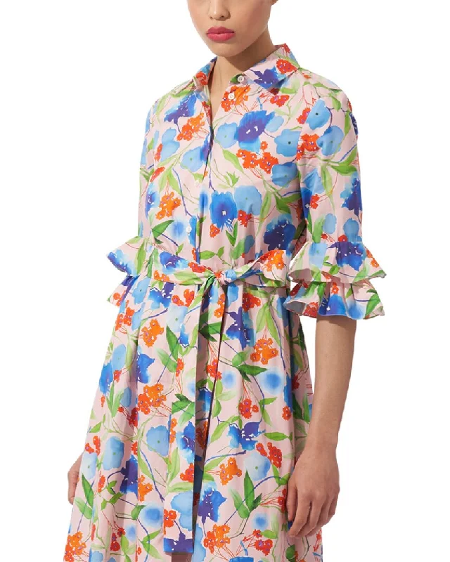 Carolina Herrera Elbow Ruffle Sleeve Shirtdress